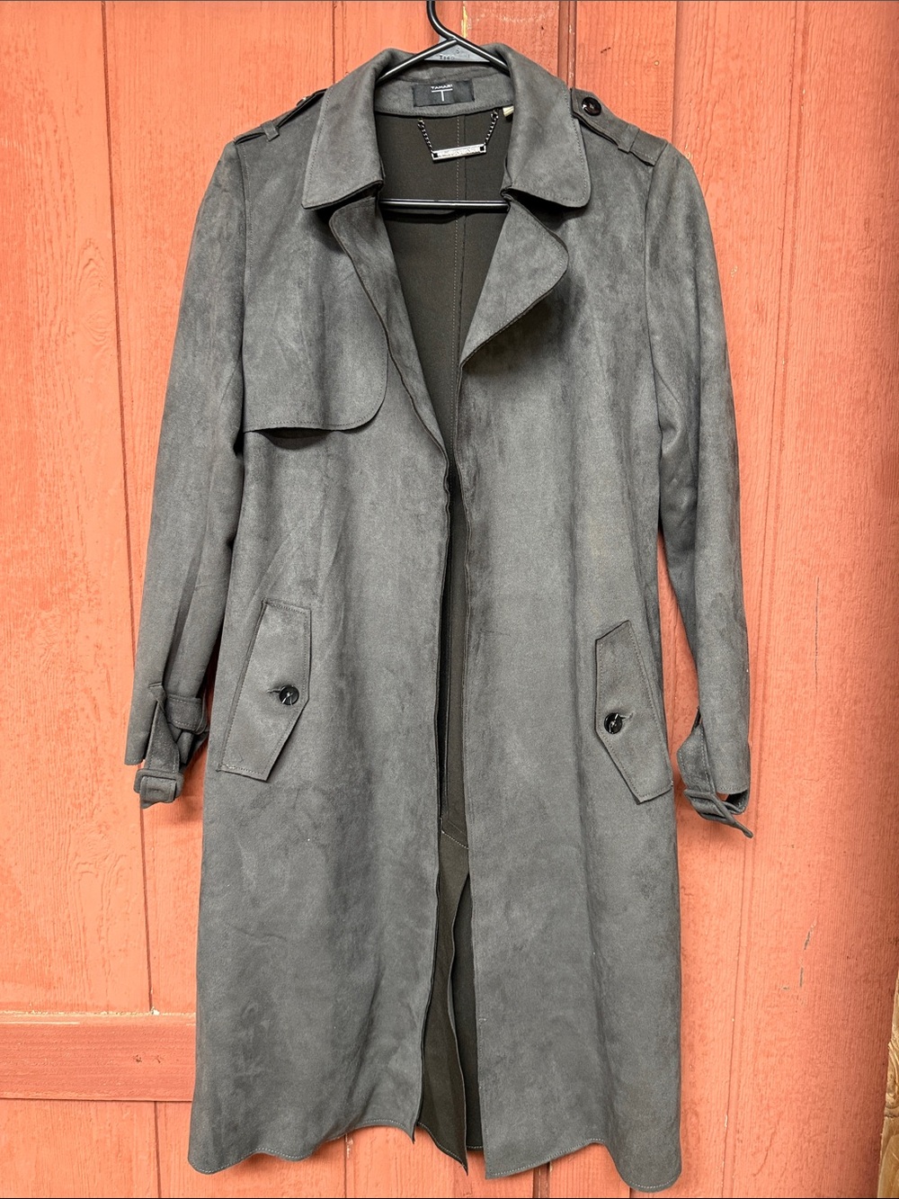 Tahari Charcoal Suede Trench Coat